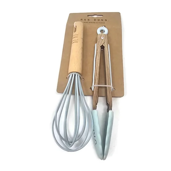 Rae Dunn Wooden Mini Whisk and Tongs with Light Blue Accents - Picture 2 of 6